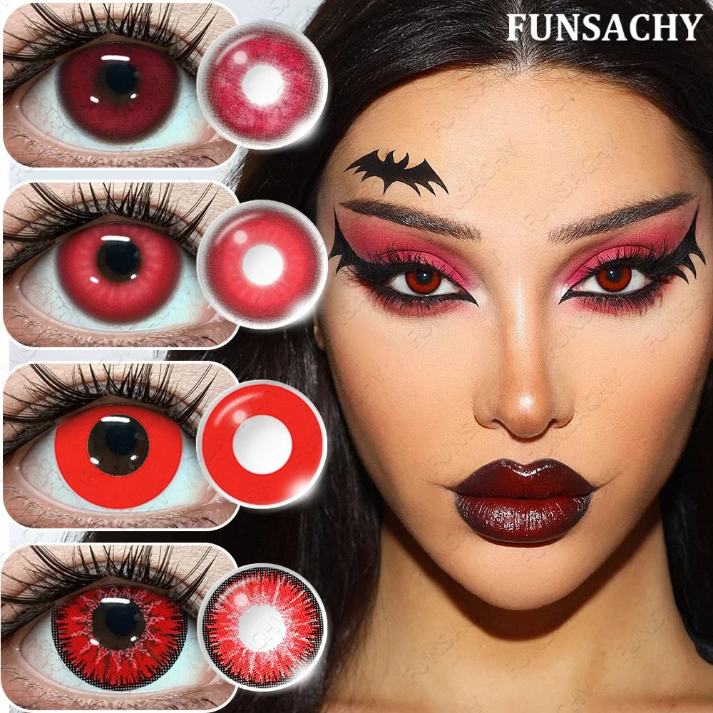 FUNSACHY 1 Paar polarisierte rote Kontaktlinsen für Cosplay, Halloween-Party, Make-up, Kontaktlinsen in Schwarz und Weiß, für den jährlichen Gebrauch.