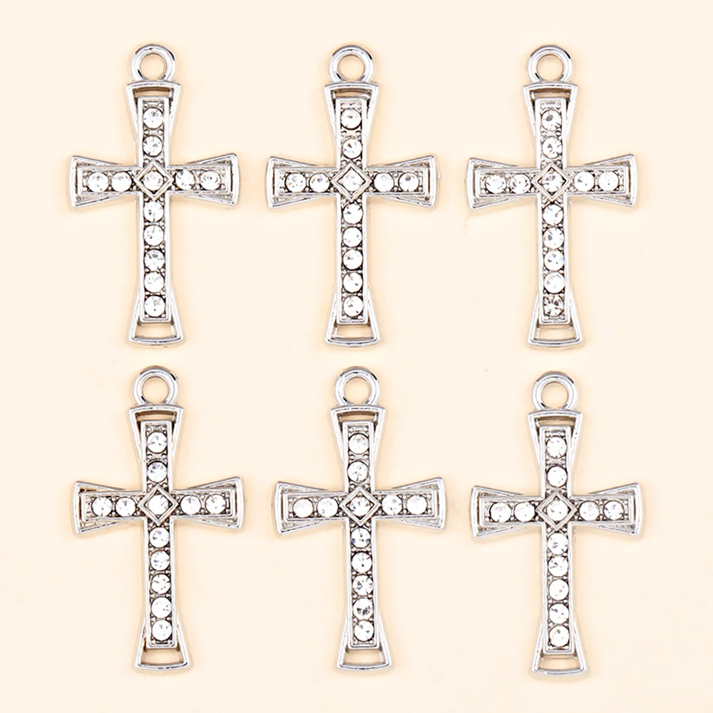 Exquisite Schmuck Zubehör Perle Kristall Strass Legierung Kreuz Charms DIY Ohrringe Halskette Christian Kruzifix Anhänger Handwerk – Detail 8