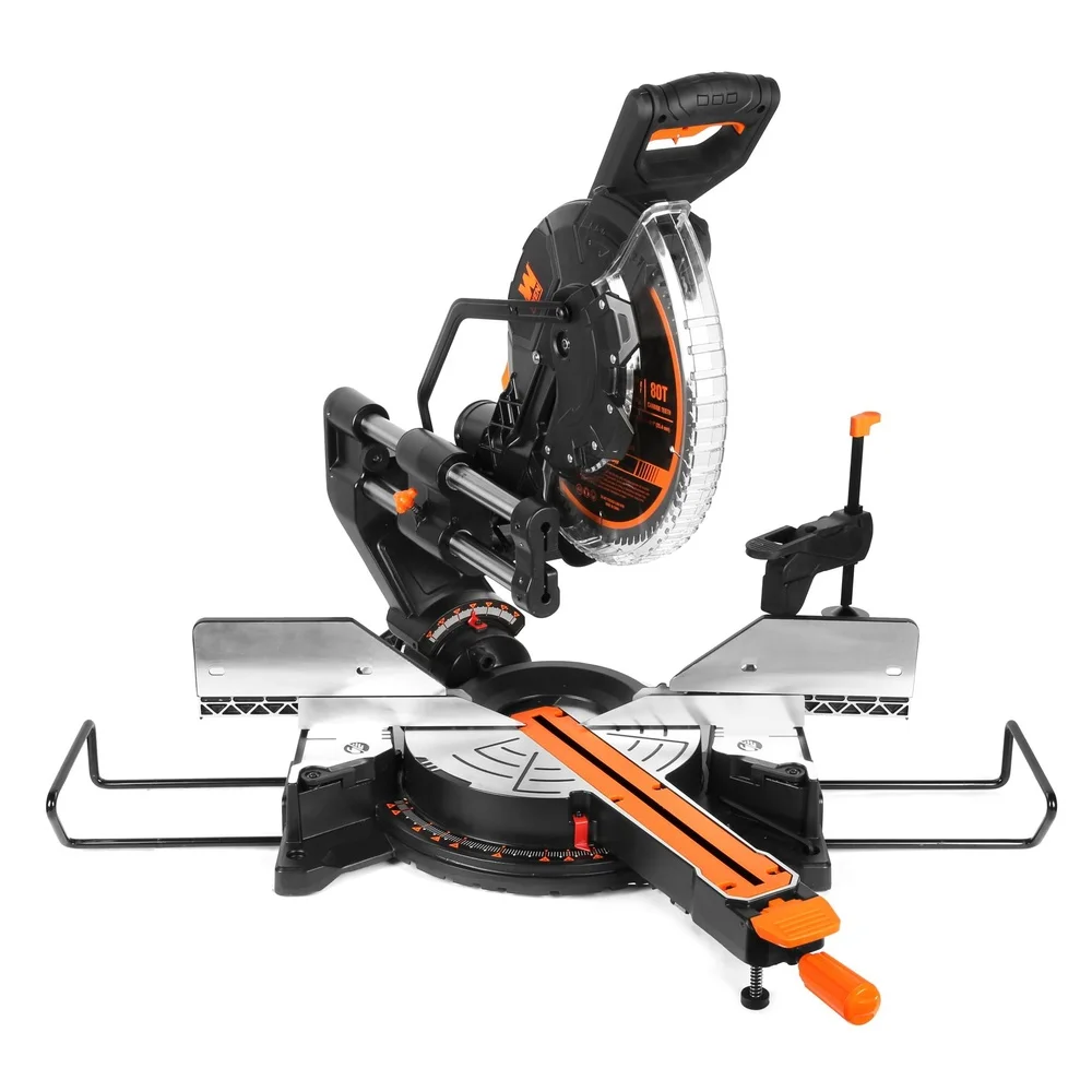 15-Amp 12-Inch Dual Bevel Sliding Compound Miter Saw LED Cutline 9 Miter Stops Dust Collection 80-Tooth Blade Included