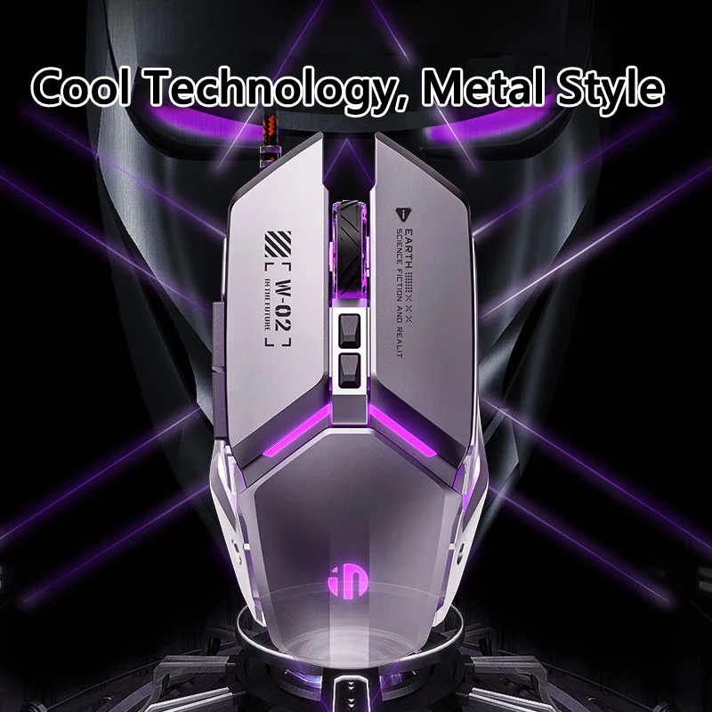 Inphic W2 2nd Generation Gaming Mouse USB Wired Silent Competition Mouse New Metal Style 6-key Macro Programming 7000fps