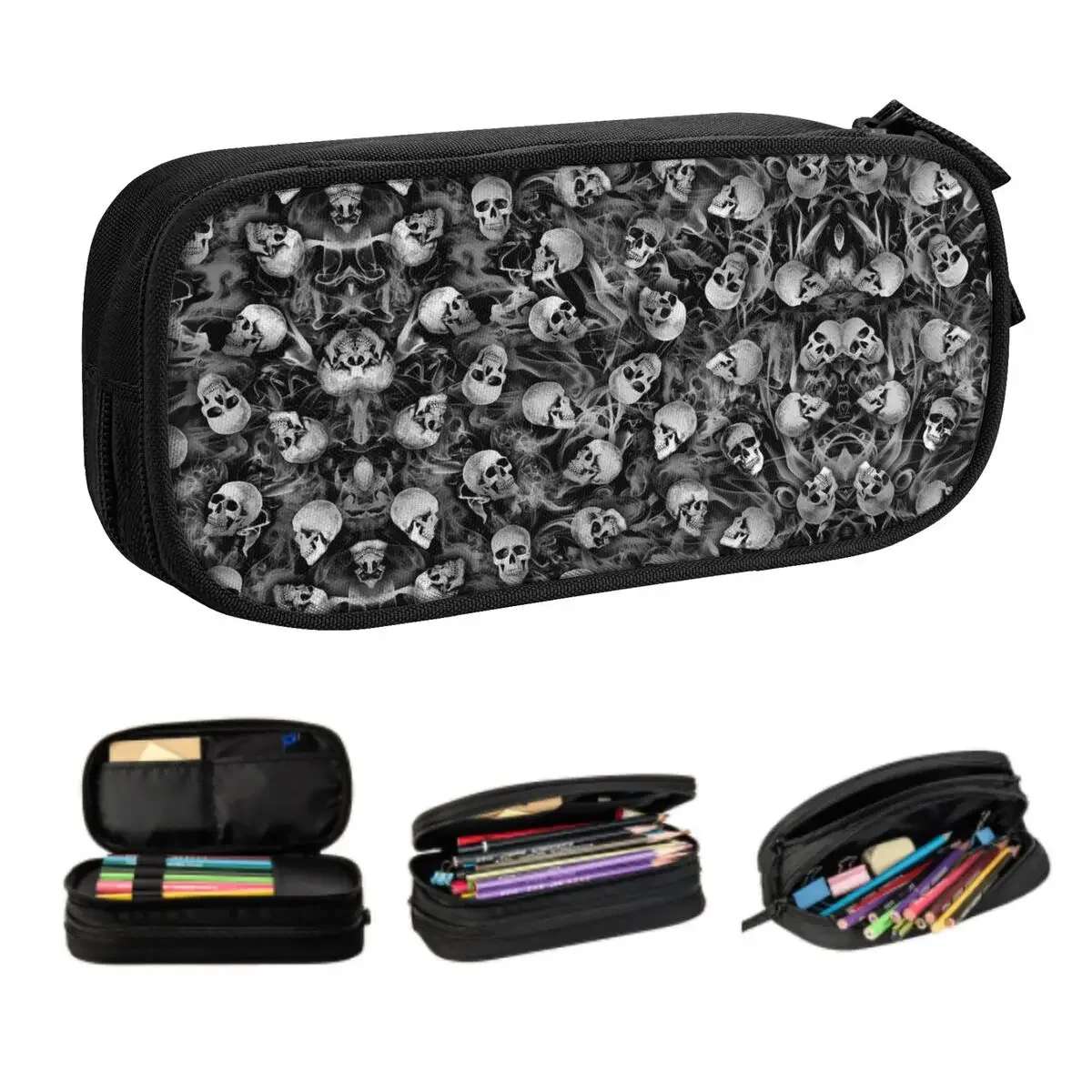 Custom Kawaii Horror Gothic Skeleton Death Skull Pencil Cases for Boys Gilrs Big Capacity Pencil Pouch School Accessories
