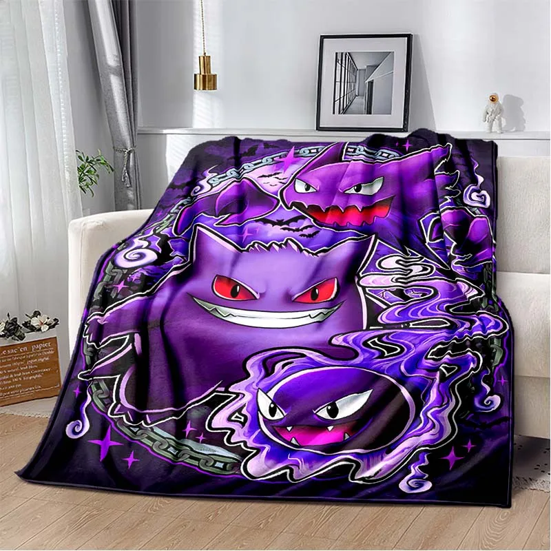 

Japanese Anime Pokemon Gengar HD Cartoon Plush Blanket for Bed Sofa Soft Flannel Throw Fluffy Children Picnic Blankets Kids Gift