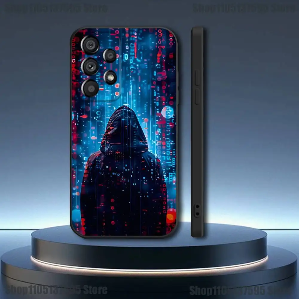 Casing Ponsel Seni Kode Komputer Hacker untuk Samsung Galaxy A73,31,32,72,41,53,52,71,22,5G,Note,J7,8,9 Sampul Hitam Lembut