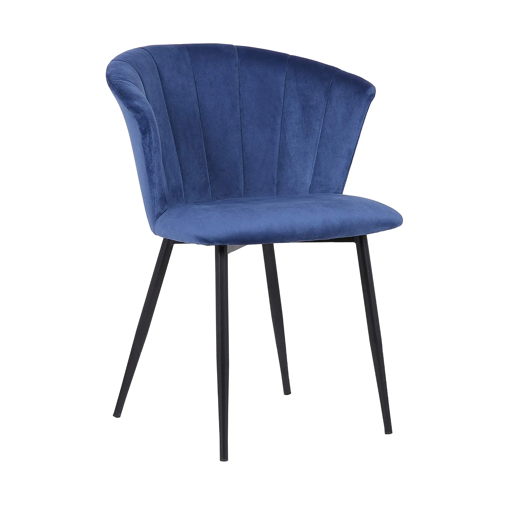 

Contemporary Velvet Dining Chair With Tall Fan Back Blue Upholstered Armless Chair