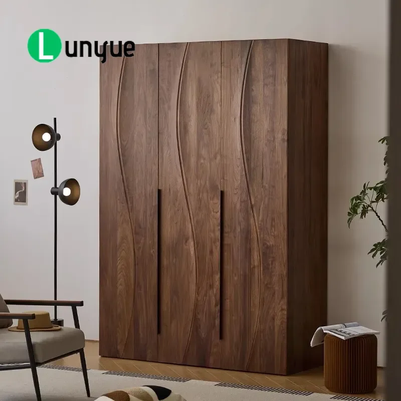 North American Black Walnut Wardrobe Nordic Simple Bedroom Storage Cabinet Dresser Integrated Log Locker for Small Apartment