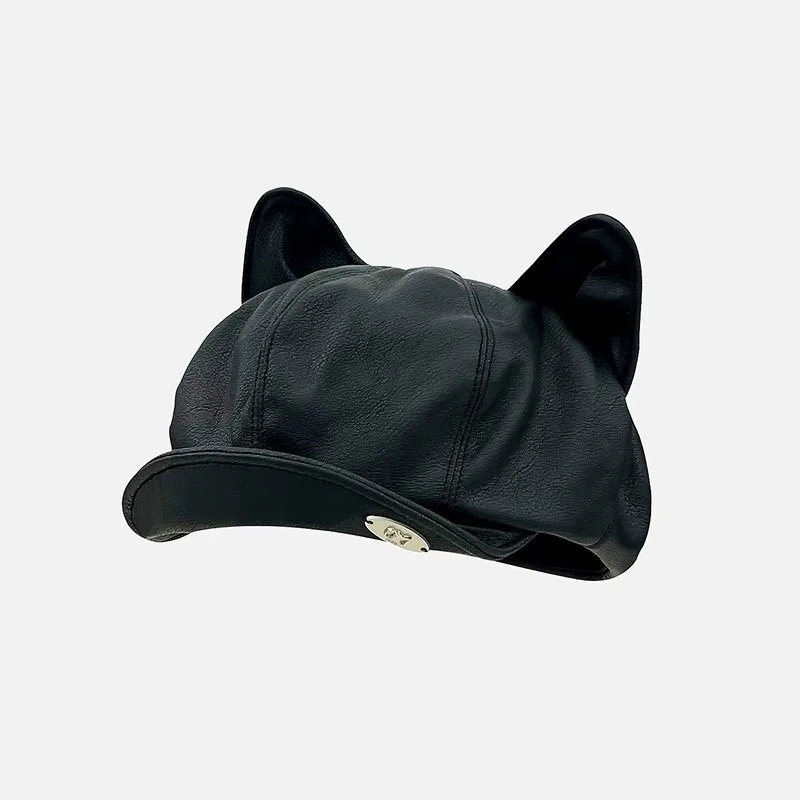 Boina nova outono e inverno orelha de gato retro couro pintor chapéu casual versátil usar chapéu octogonal britânico chapéu abóbora