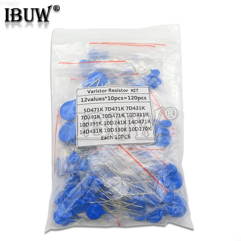 

100PCS=12value*10PCS Varistor Resistor Assorted kit 5D471K 7D471K 7D431K 7D391K 10D471K 10D431K 10D391K 14D471K 14D431K 10D241K