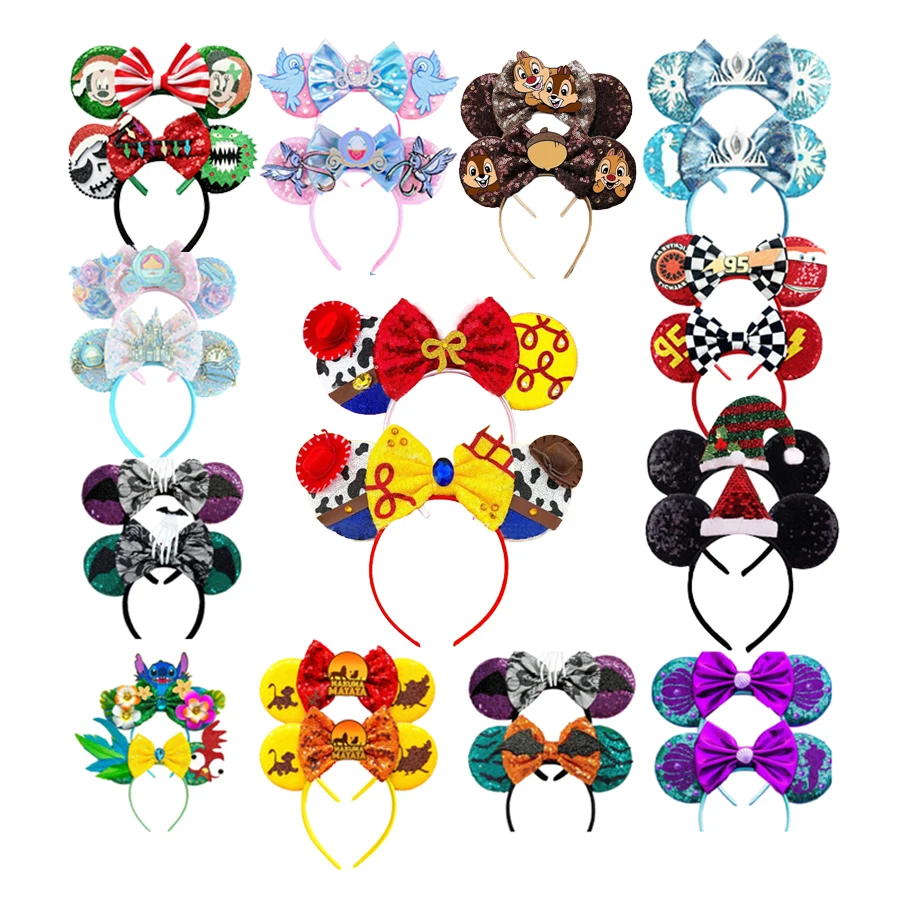 

2PCS Mickey Mouse Headband Cartoon Sequin Bow Hairbands Girls Disney White Ears Kids Minnie Hair Accessories for Women Festival