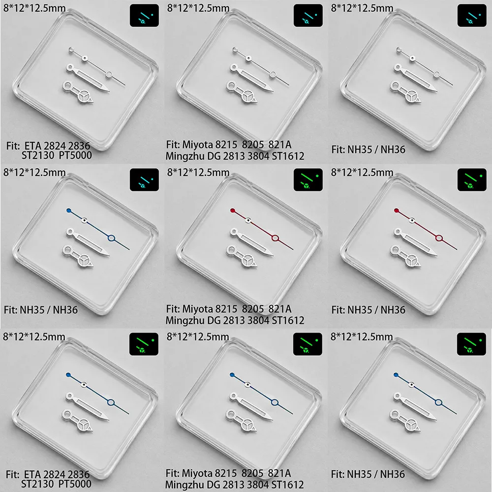 12.5mm Silvery Watch Hands Blue C3 Green Green Luminous Fit NH35 NH36 M8205 8215 821A DG 2813 3804 ETA 2824 2836 Movement Part image 3