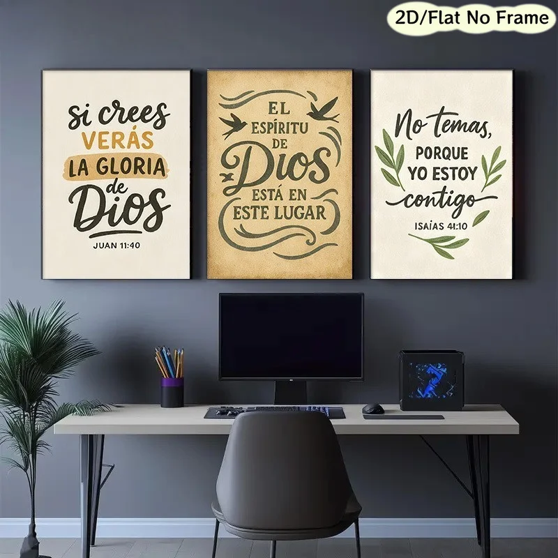 （NO Frame 3PCS）-2D Flat, 3pcs Spanish Religious Verse Posters - Frameless Vertical Spanish Scripture Prints Suitable for Pray