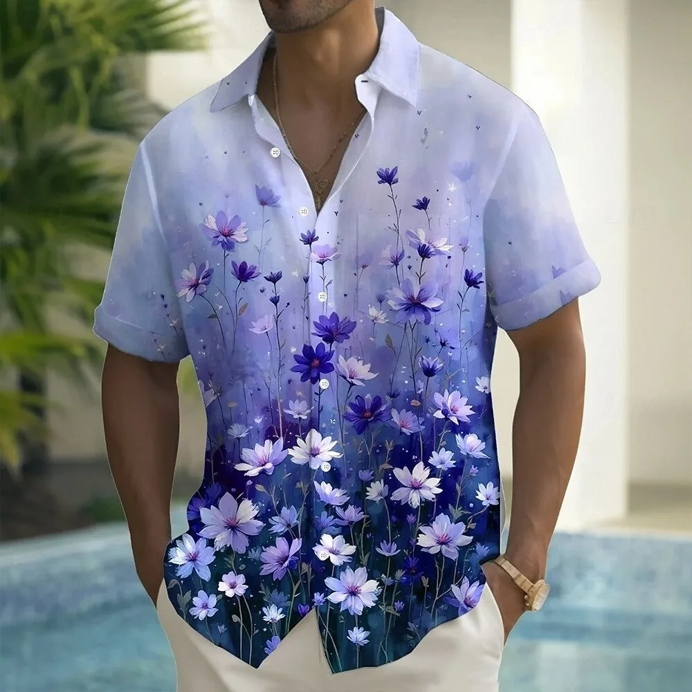 

Summer Men's Short Sleeve Shirt 3D Guitar Print Hawaiian Casual Shirt Button Shirt Beach Suit Holiday