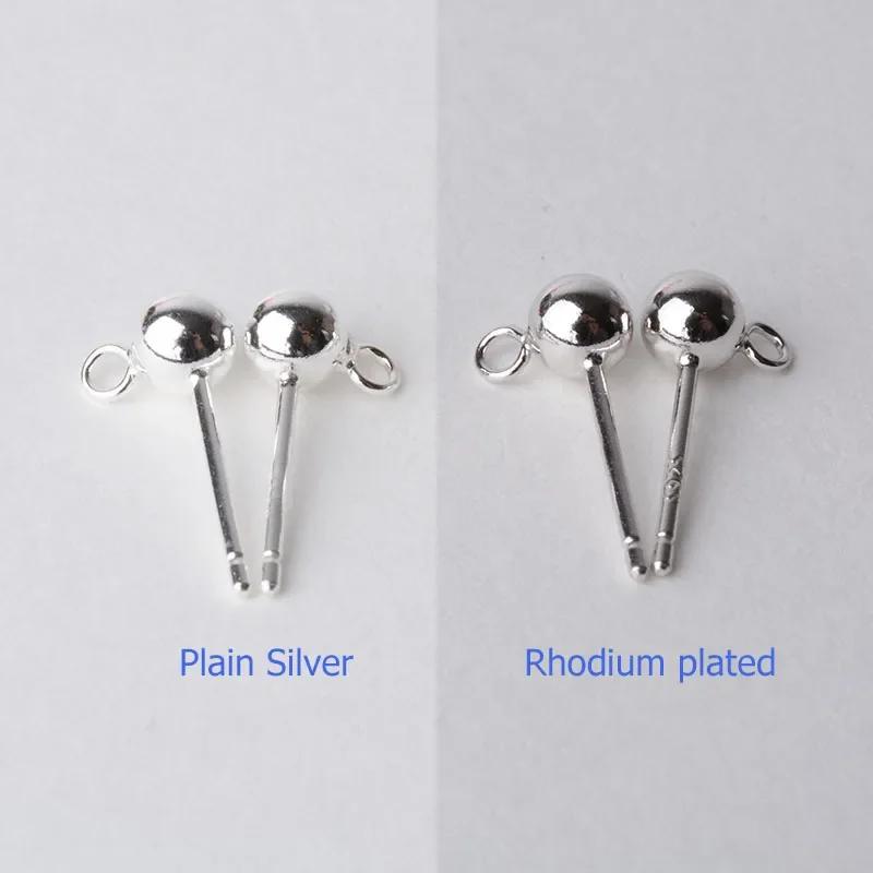 Solid 925 Sterling Silver Ball Earring Post 4 mm with Closed Jump Ring ,1pair