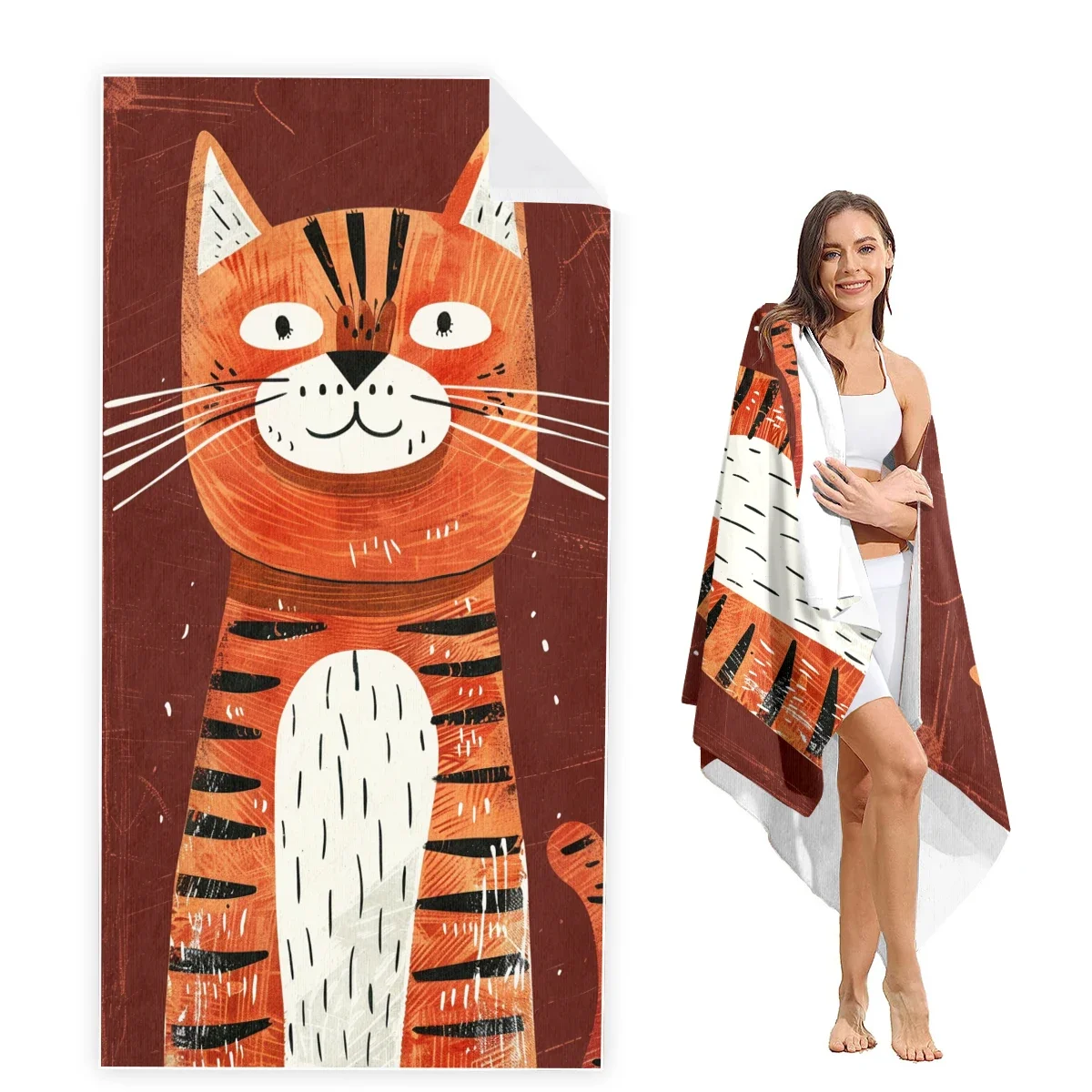 

Cat Beach Towel Oversized,Super Absorbent Sand Free Thick Microfiber Beach Towel,Beach Towels for Kids,Men,Women