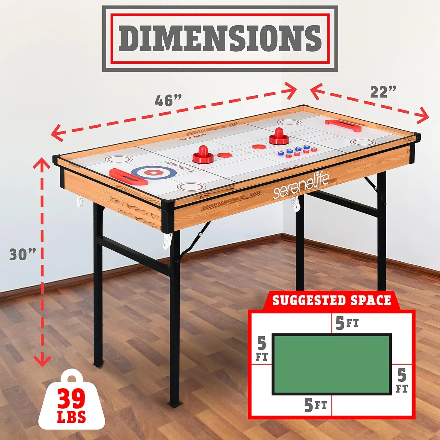 Multi Game Table, 4’x2’ Folding Portable Sports Arcade Games with Accessories, Ping Pong, Air Hockey, Pool Billiards, and Shuffl