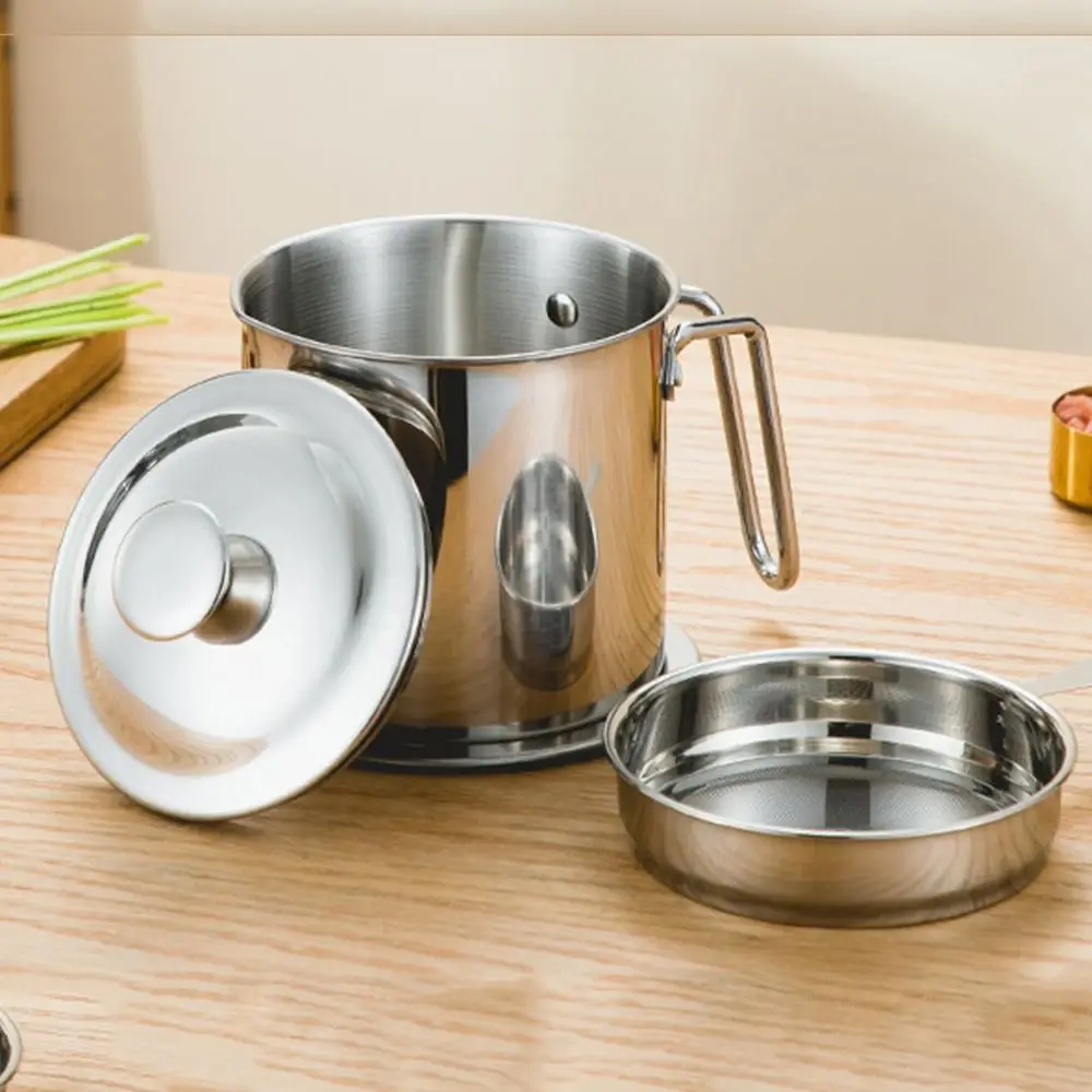 

Large Capacity Oil Filtering Pot BPA-Free Fine Mesh Strainer Stainless Steel Oil Can with Tray Anti-Leakage Grease Container