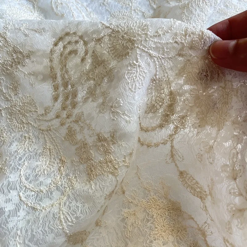 

Embossed Jacquard Lace Fabric Cotton Embroidered Floral Mesh for Wedding Dress DIY Dressmaking,Breathable Lace Cloth by Yard
