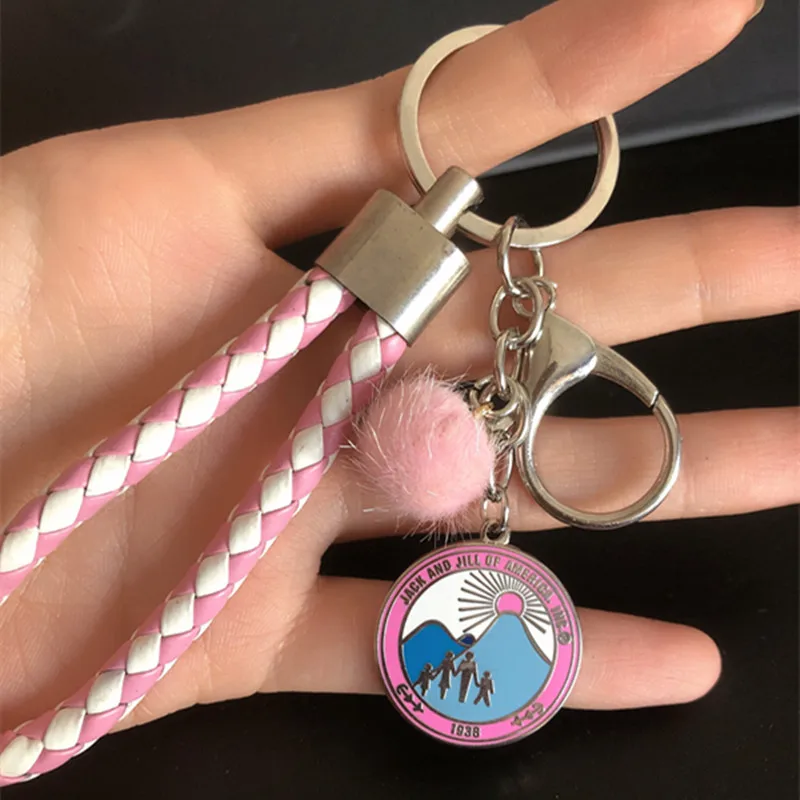 1Pcs Jack And Jill Of America Leather Braided Keychain Pink Blue OKC32-1 DIY Bag Greek Fraternity Sorority KeyRing Dropship