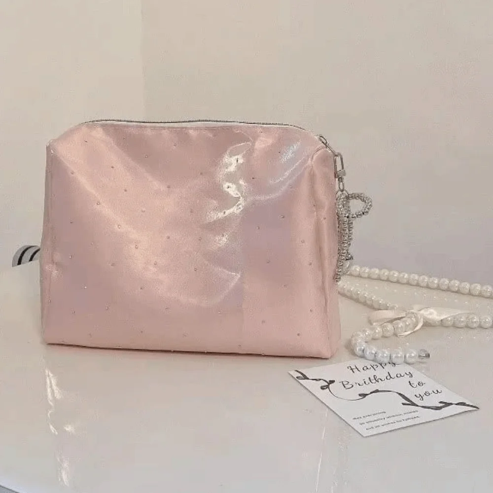 Elegant Luxury Sequin Cosmetic Bag Zipper Handheld Cosmetic Organizer Portable Large Capacity Rhinestone Handbag Women and Girls