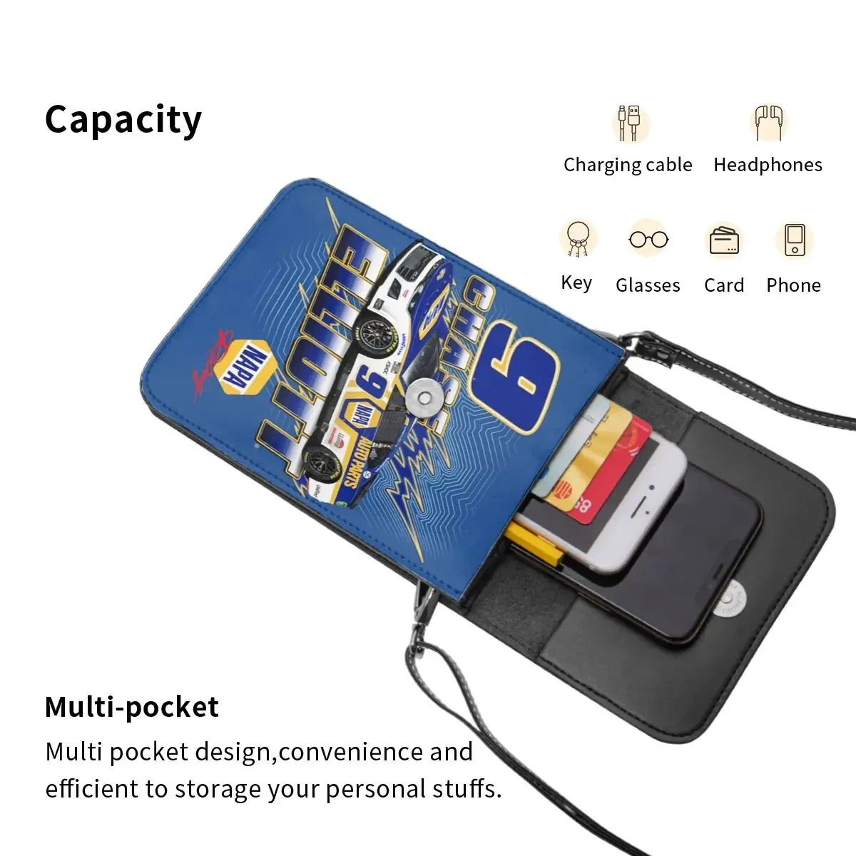 Chase Elliott 9 Crossbody Wallet حقيبة الهاتف الخليوي حقيبة الكتف محفظة الهاتف الخليوي حزام قابل للتعديل