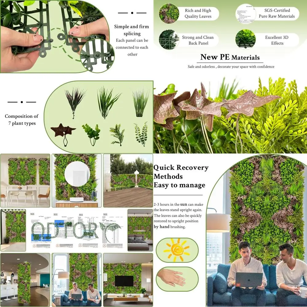 

Устойчивые к ультрафиолетовому излучению 3D зеленые настенные панели: 40x60 искусственная трава, плющ, самшитовая живой изгороди для конфиденциальности на открытом воздухе и внутреннего декора