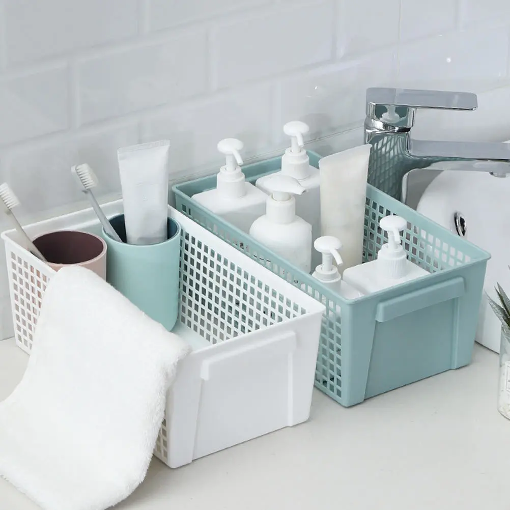 

2pcs Snack Storage Basket Plastic Mesh Organizer For Kitchen Bathroom Bedroom Desktop Sundries Container Dormitory Basket