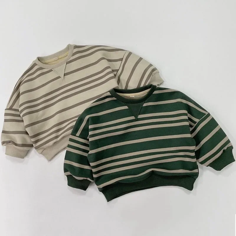 Children T-shirts 2025 Spring Autumn Tops for Kids Stripe Fashion Boys Sweatshirts Toddler Pullovers Casual Baby Outfits Clothes