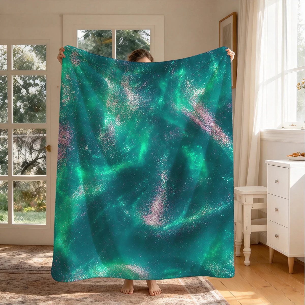 Galaxy Glitter Flannel Blanket Warm Soft Halloween Christmas Couch Warm Cozy Decorative Decor Gift for All Season