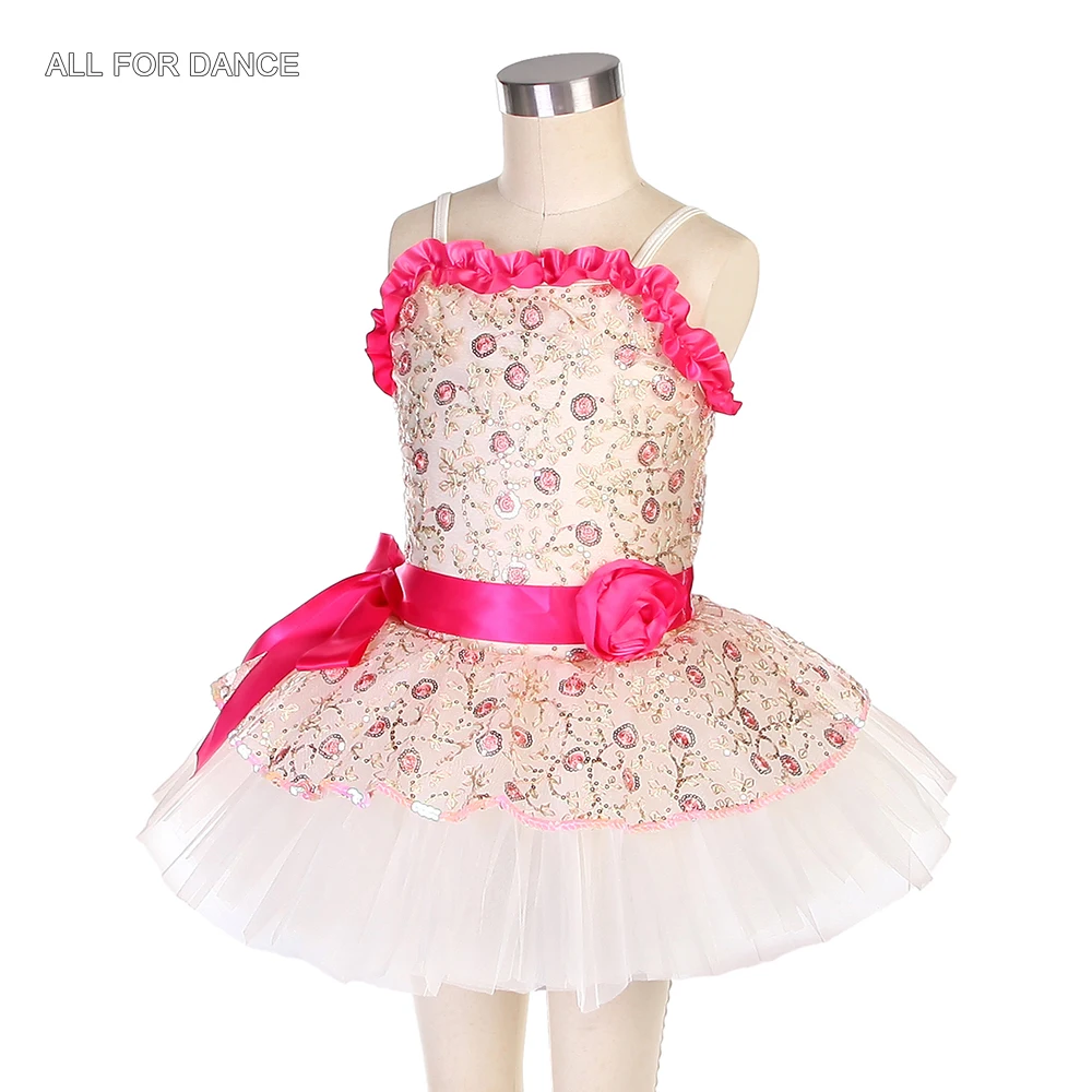 16058 gestickte Blumen Und Pailletten Messh Top Mit Rose Rot Bogen Ballett Tutu Für Kind Bühne Leistung Dance Kleid