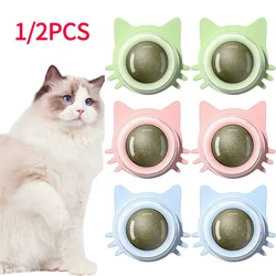 Natural Catnip Ball Cat Rotatable Wall Stick-on Ball Toys Lickable Snacks Healthy Teeth Cleaning Kitten Chew Toys Pet Supplies
