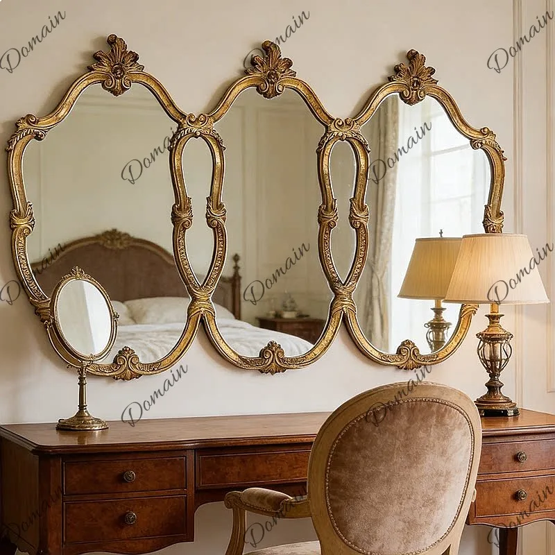 French Retro Bathroom Wall Mounted Mirror, Oval Vanity Mirror for Sink, Antique Home Decor
