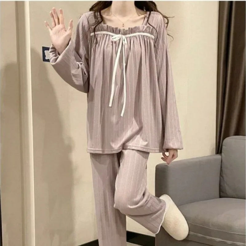 Princess Style Pajamas Women Autumn Winter Loungewear 2024 New Long Sleeved Sleepwear Oversized Square Neck Loose Homewear Set