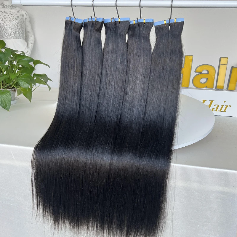 Fita invisível em extensões de cabelo humano em linha reta 100g/1pc sem costura dupla face extensões de cabelo fita de trama de pele do plutônio 16-28 polegada