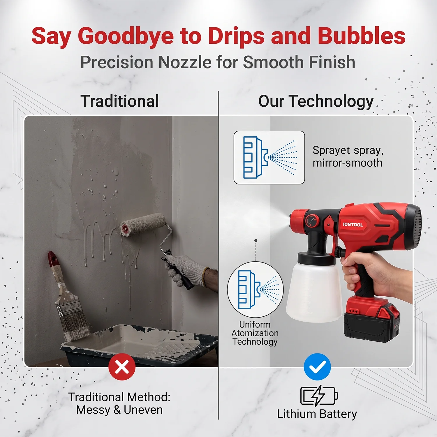 IONTOOL 800ML Cordless Paint Sprayer Red for Interior Wall Decoration and Wooden Craft Surface Coating Tasks