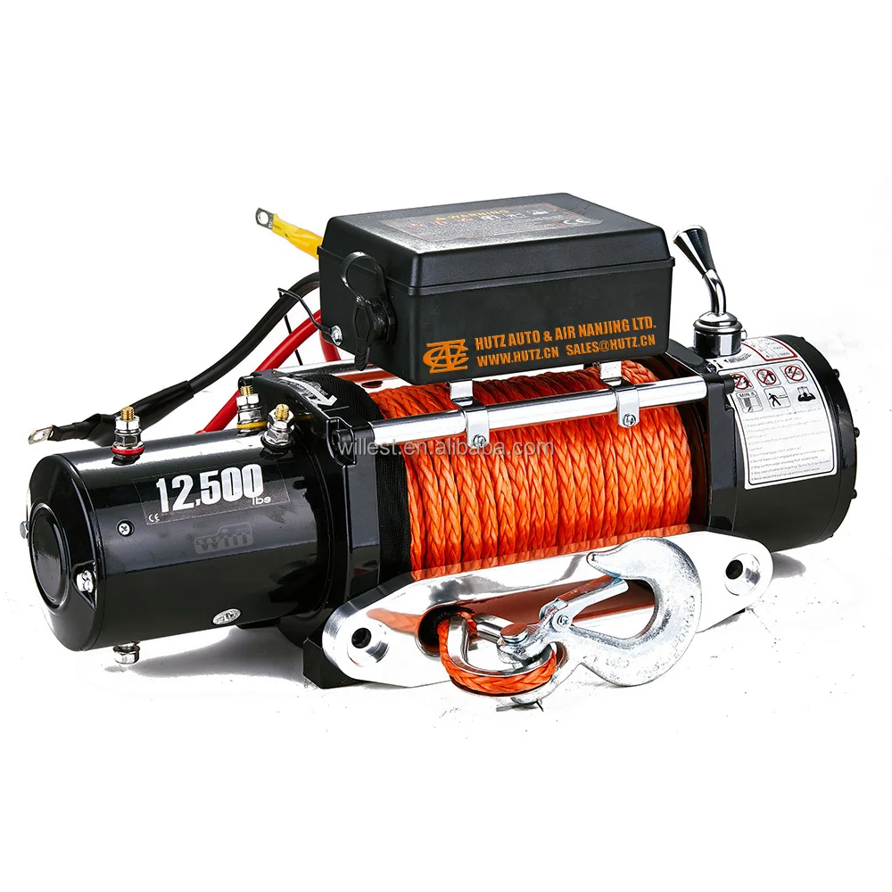

12 В 24 В Спасательная автомобильная лебедка Синтетический трос HUTZ 12 000 фунтов 4wd Лебедка для восстановления грузовика с дистанционным управлением WIN12000F01DB 4x4 Внедорожная электрическая лебедка