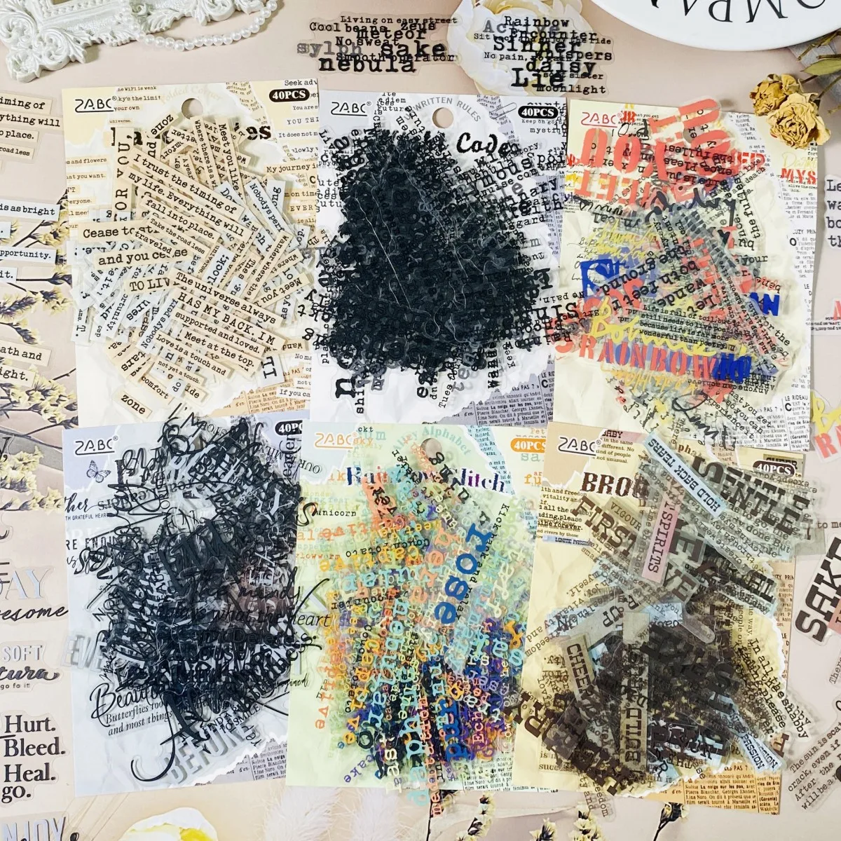 40 Stück englische Thema-Aufkleber, niedliche selbstklebende Aufkleber, geeignet für Junk Journal, DIY-Collage, Scrapbook-Aufkleber