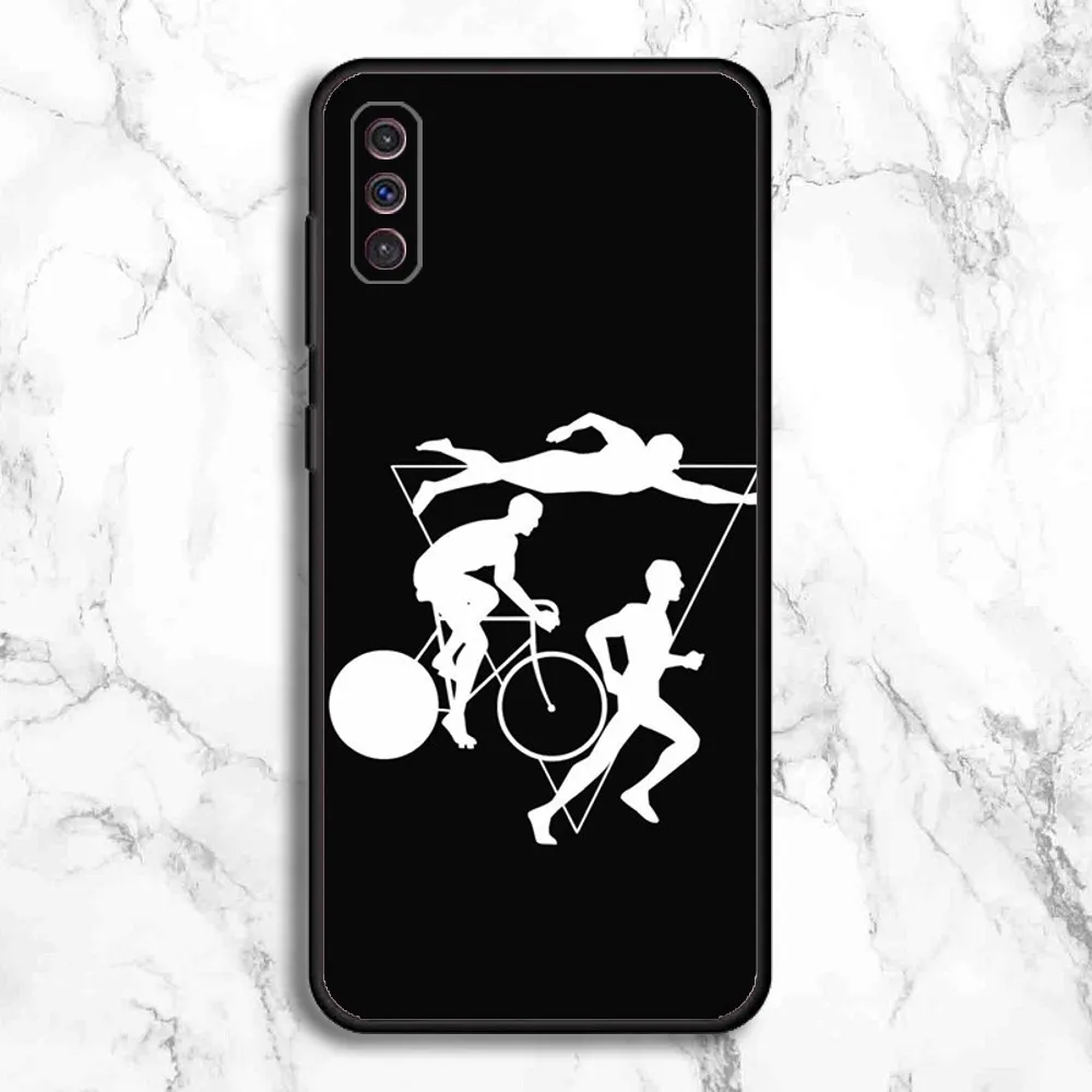 Triathlon Swim Bike Run Phone Case For Samsung Galaxy A13,A21s,A22,A31,A32,A52,A53,A71,A80,A91 Soft Black Phone Cover