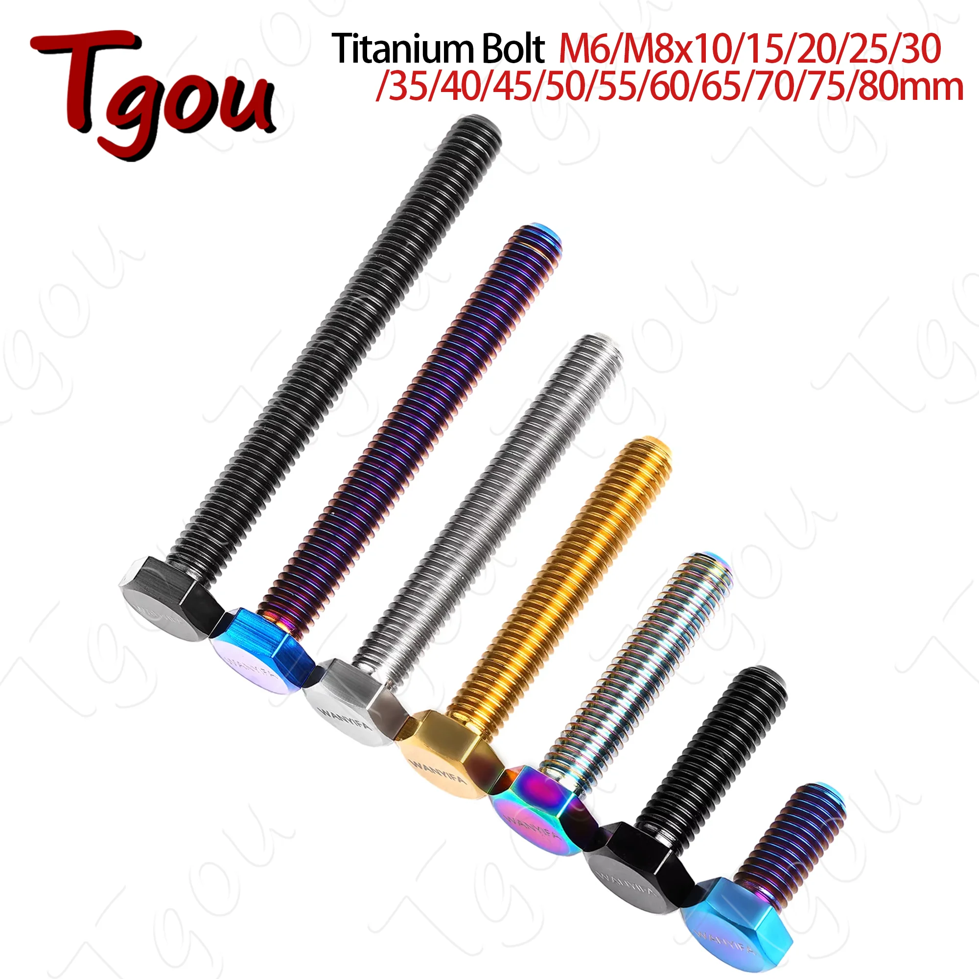 Tgou Titanium Bolt M6/M8x10/15/20/25/30/35/40/45/50/55/60/65/70/75/80mm External Hex DIN933  Screw for Motorcycle Flat Head