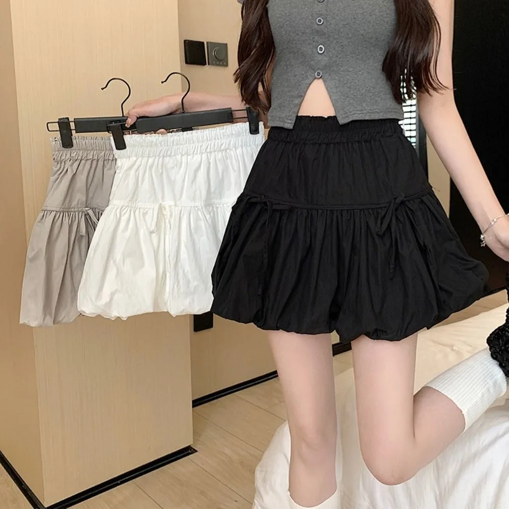Casual Polyester Bubble Skirt Bow Decorated Puffy Silhouette Bow Half Skirt High Waist Cut Bud Shape Hem High Waist Skirt Daily