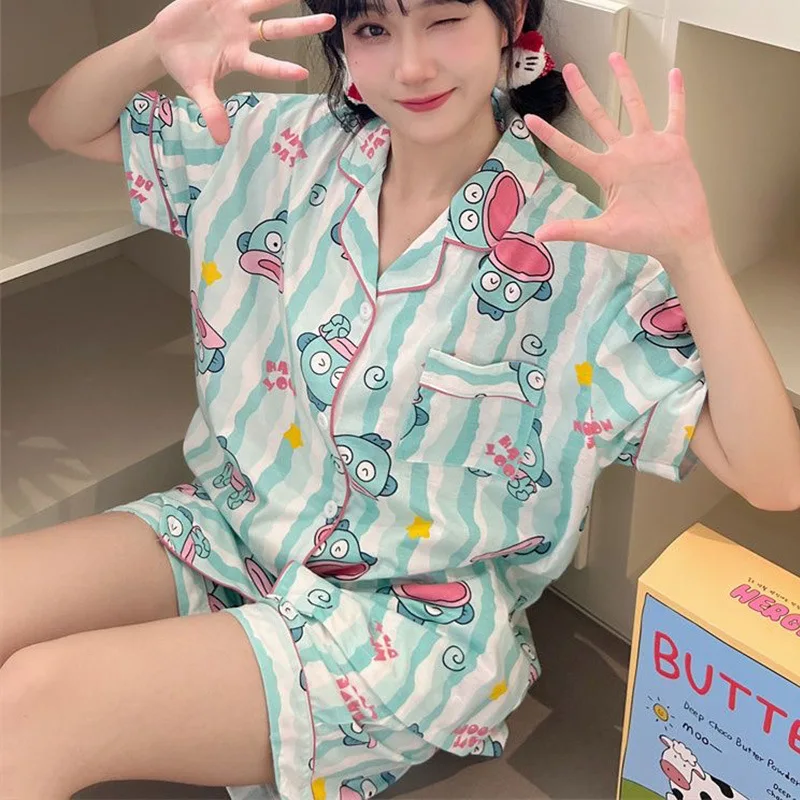 ชุดนอนลายการ์ตูนซานริโอ้ ซินนามอโรล ฮังโยดอน สำหรับฤดูร้อน ชุดนอนแขนสั้นผู้หญิง แฟชั่นใหม่ เสื้อผ้าใส่สบายๆ ของขวัญสำหรับสาวๆ
