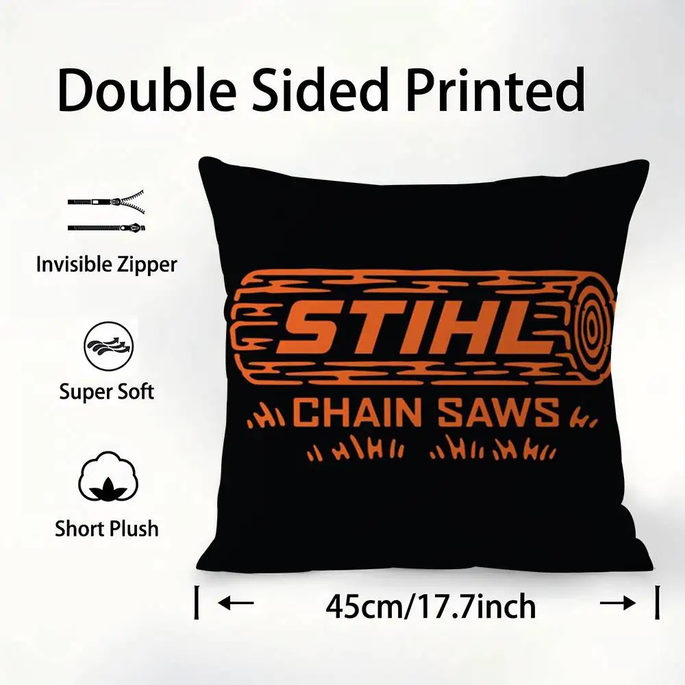 S-STIHLs Chainsaw Logger Pillow Case Sofa Decorative Home Double-sided Printing Short Plush Cushion Pillow Cover Holiday Gift