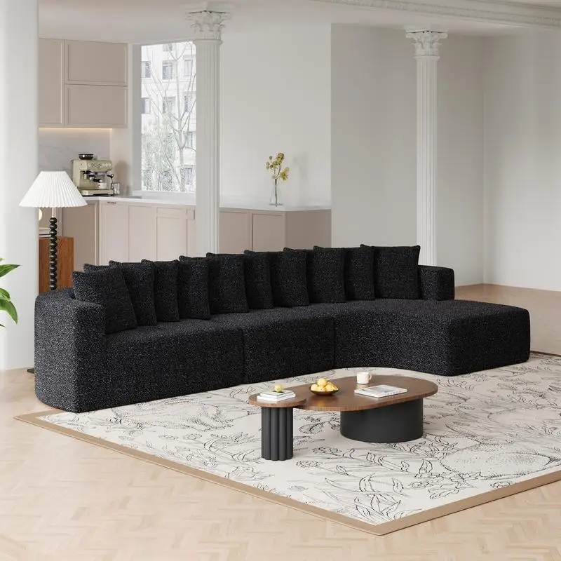 طقم أريكة مقطعية حديثة على شكل حرف L مقاس 131.1 بوصة مع 10 وسائد، تصميم منحني على شكل سحابة لغرفة المعيشة، يمين