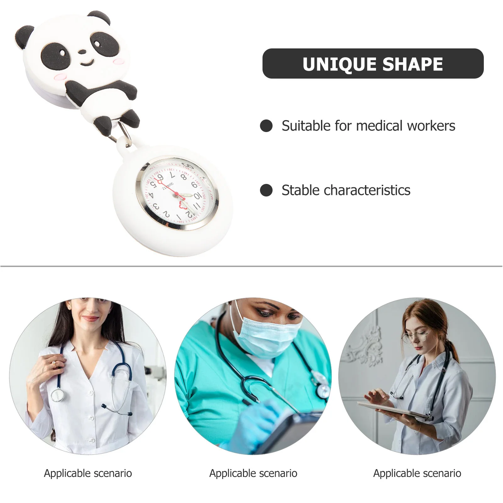 ساعة بمشبك للممرضات، ساعة معلقة للممرضات قابلة للسحب مع موضوع طبي مثالي لمحترفي الرعاية الصحية