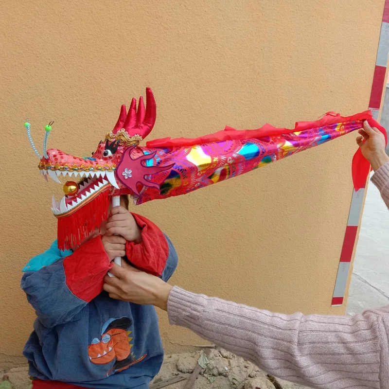 1 m Novelty One Hand Dragon Dance For Children Festival School Activity Prop Lightweight Traditional Performance (Include Stick)