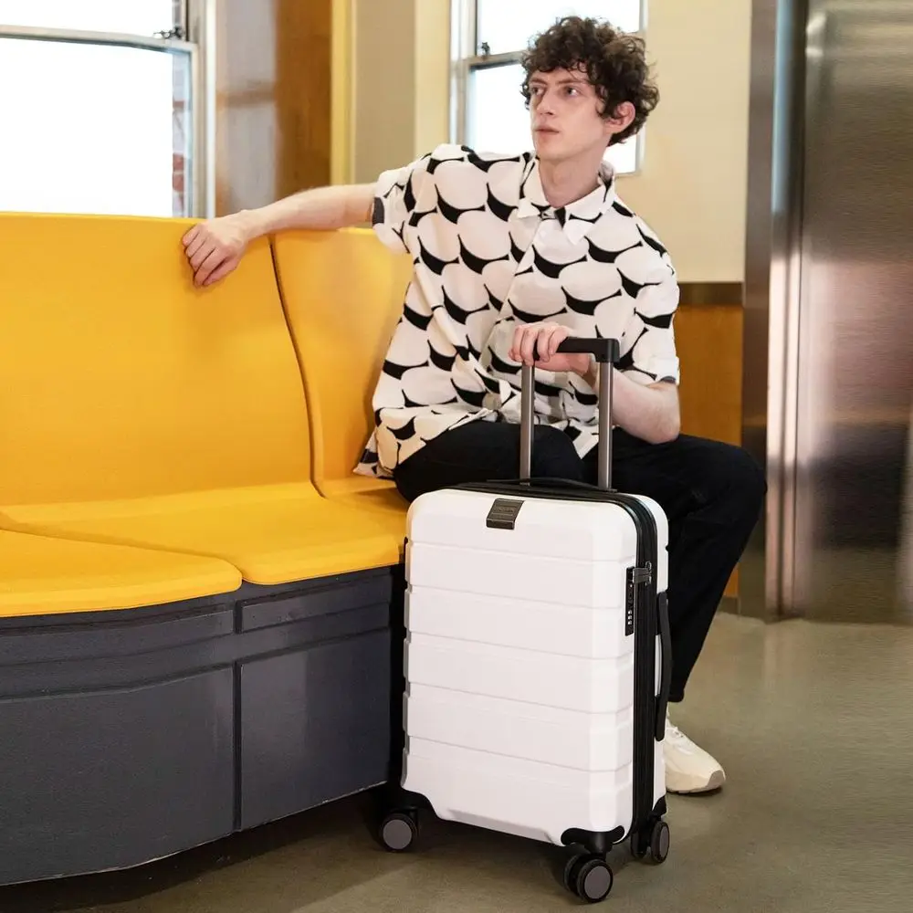 Expandable Hardside Spinner Luggage with USB Port, 20-Inch White TSA Lock Carry-On Bag