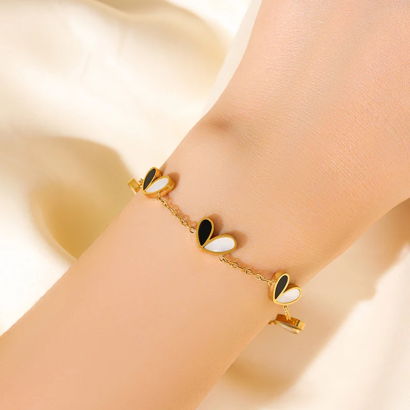 GANPUP 316L Edelstahl Metall Gold Farbe Blume Herz Armband Armreif Textur Schmuck Trendy Handgelenk Kette für Frauen Männer Neue – Detail 6