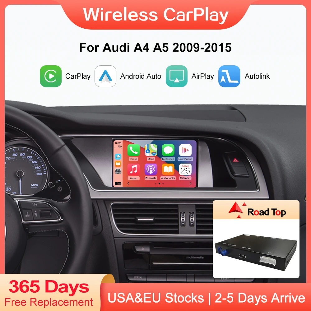 Wireless  Carplay for Audi A4 A5 Q5 2009-2015, with Android Auto Interface AirPlay Mirror Link YouTube Car Play Functions