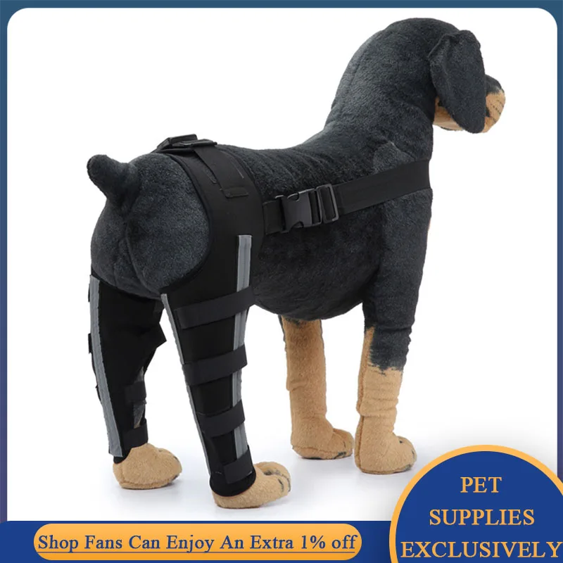 Pet Knee Pad with Reflector Strip Harness for Hind Legs Injury Recover Hock Joint Wrap Breathable Dog Legs Protector Holder