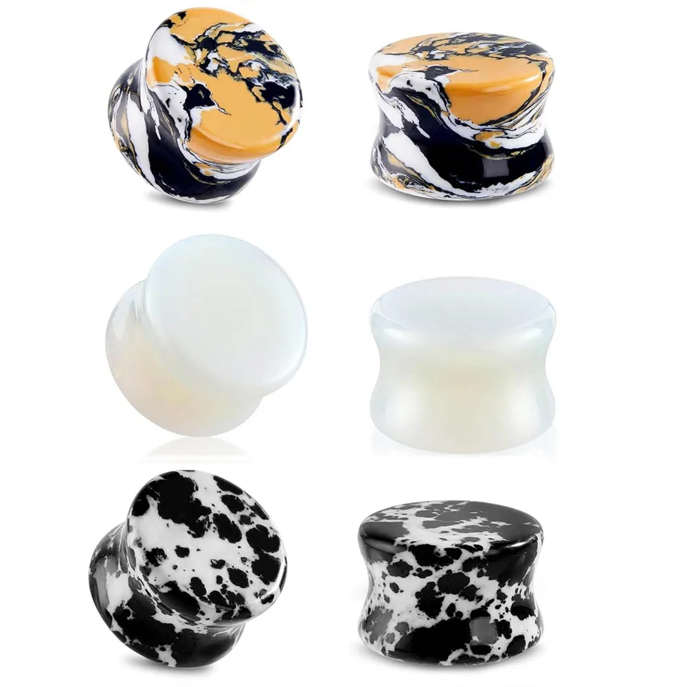 1 Pair Mixed Stone Double-Flared Saddle Ear Plugs Suitable for Ear Stretching  Opal-Style Plugs & Expanders 2g- 5/8
