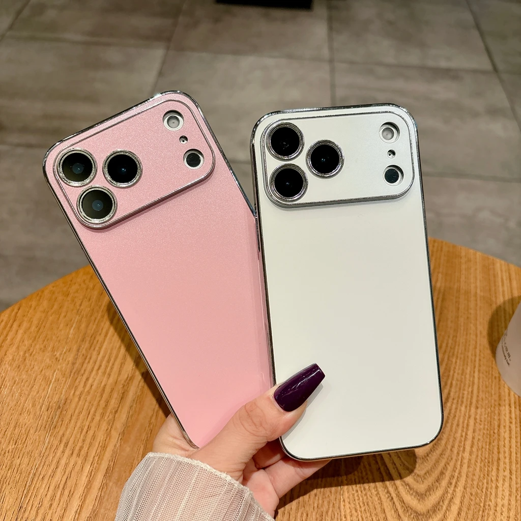 Luxury Minimalist Pink White With Camera Glass Film Shock Proof Phone Cover Case for iPhone 17 16 15 14 13 12 Pro Max Plus