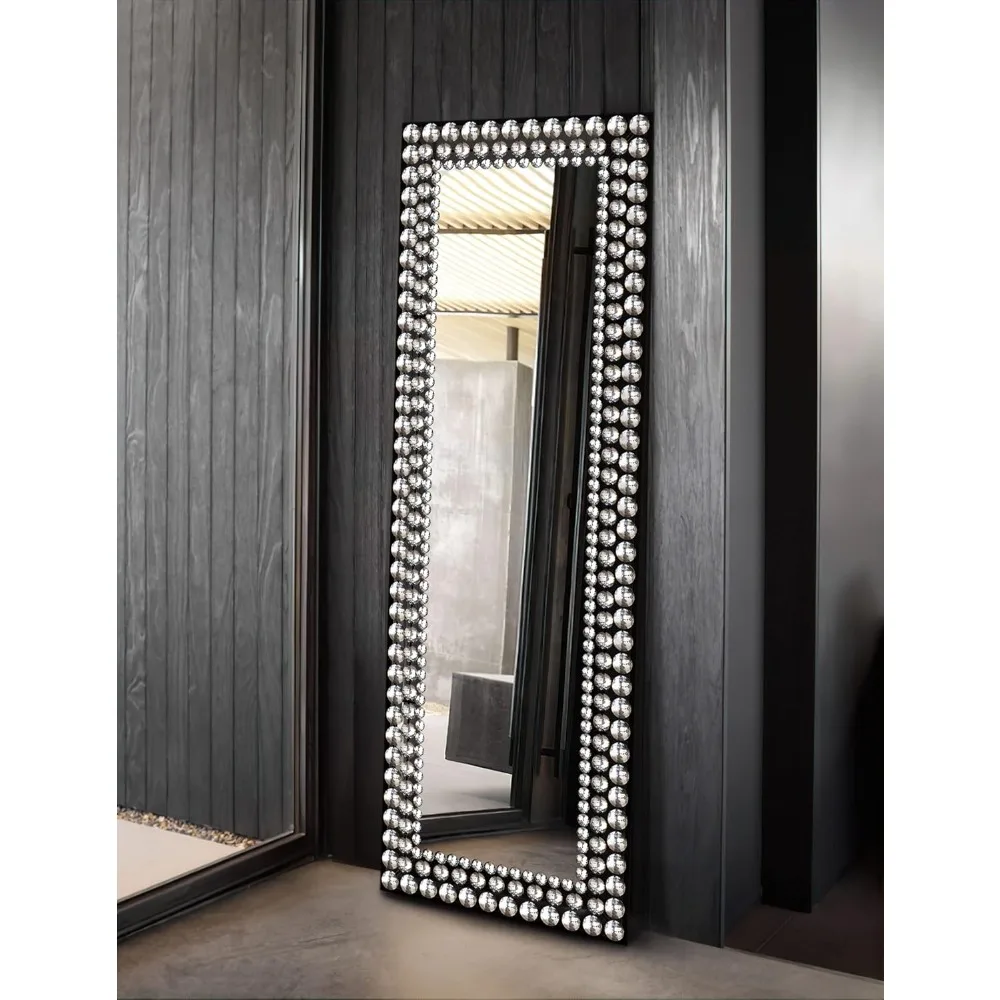 Jeweled Floor Mirror Accented Crystal Metal Frame